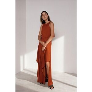 Maje | Ranita Satin Cutout Maxi Dress Rust Size 2